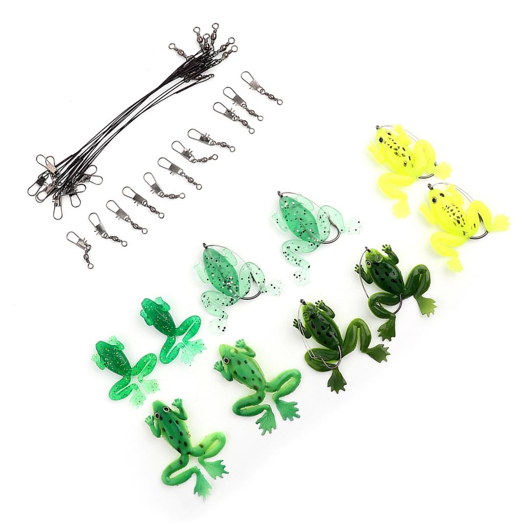 10 pcs Fishing Hooks Frog Lure Baits Anti Bite Wire Connectors Fish Tackle Accessories Kit