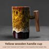 Vintage Ceramic Mug with Wooden Handle Japanese Style Coffee Cup for Couples Home Use