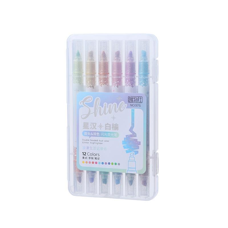 6pcs/Set 12 Colors Glitter Highlighters Kawaii Students Stationery Marker School Supplies Textbook for Painting School Supplies