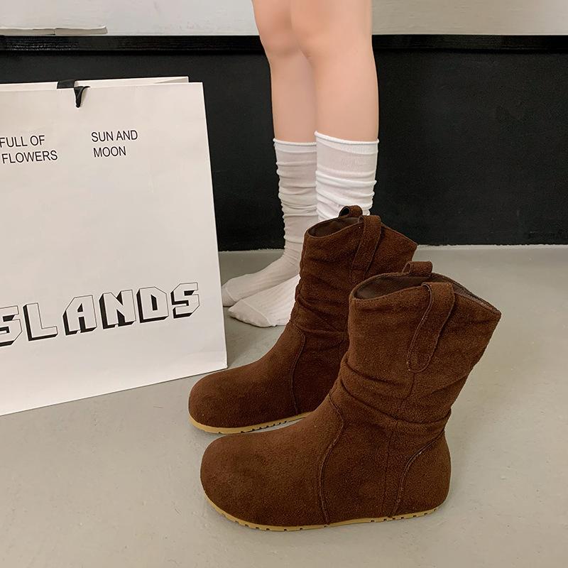 Fashion versatile retro stacking boots ankle boots Martin boots women's autumn and winter solid color new small short boots