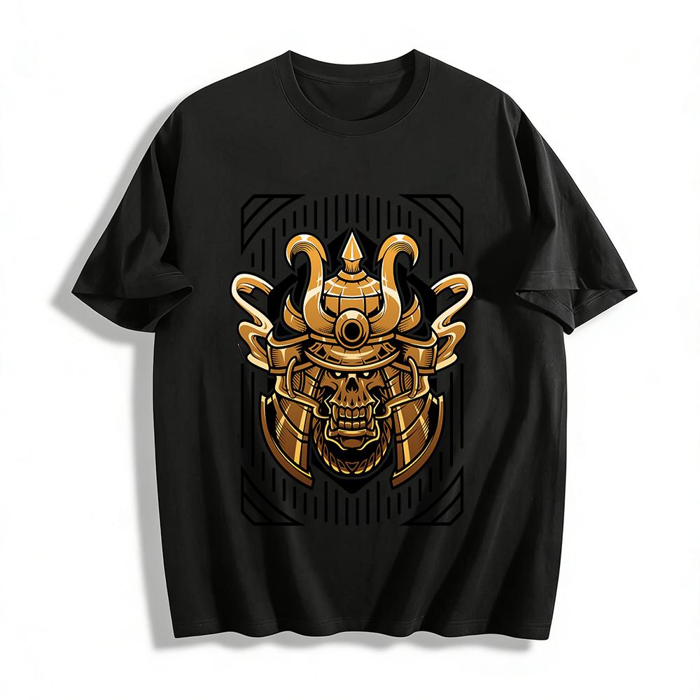Dark Style Samurai Skull Armor Print Trendy Loose Casual T-Shirt Pure cotton T-shirt XXS