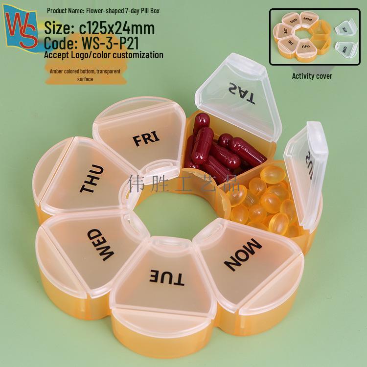 Colorful 7-Day Round Travel Pill Box with 7 Compartments - Weekly Medicine Dispenser