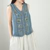 Sleevess plus size vintage embroidery floral denim vest jaket causal loose spring summer autumn women's jackets and vests