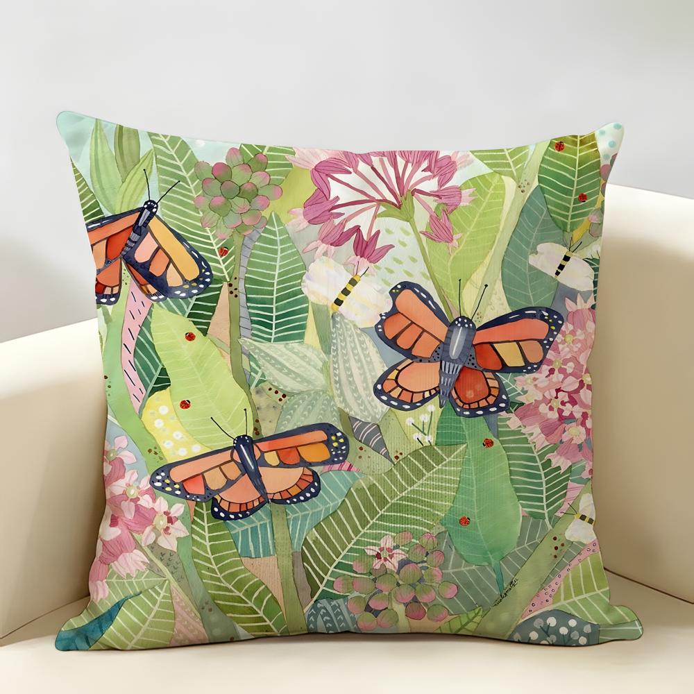Retro Springtime Village Plants Cushion Cover Natural Linen Organic Fabric DoubleSided Printing Room Sofa Decor Pillow Case