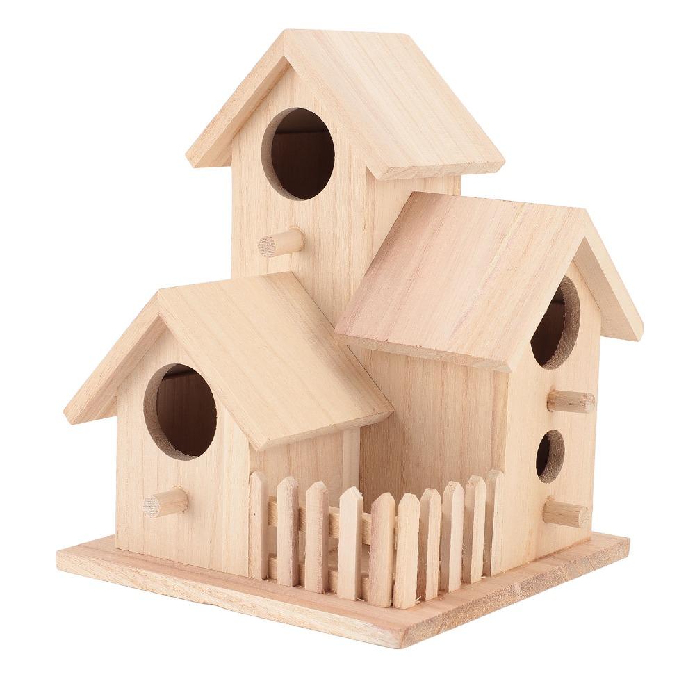 1pcs Multifunctional Wooden Birdhouse 4 Hole Design Garden Bird House DIY Craft Activity
