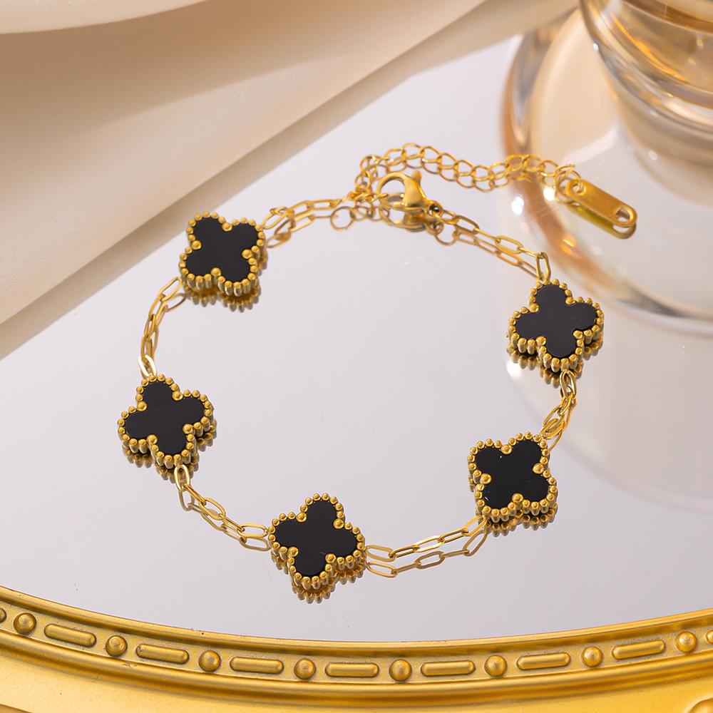 Light Luxury Double-Sided Four-Leaf Clover Bracelet Women Lucky Flowers Hand Jewelry Titanium Steel Simple Fashion Temperament Bracelet