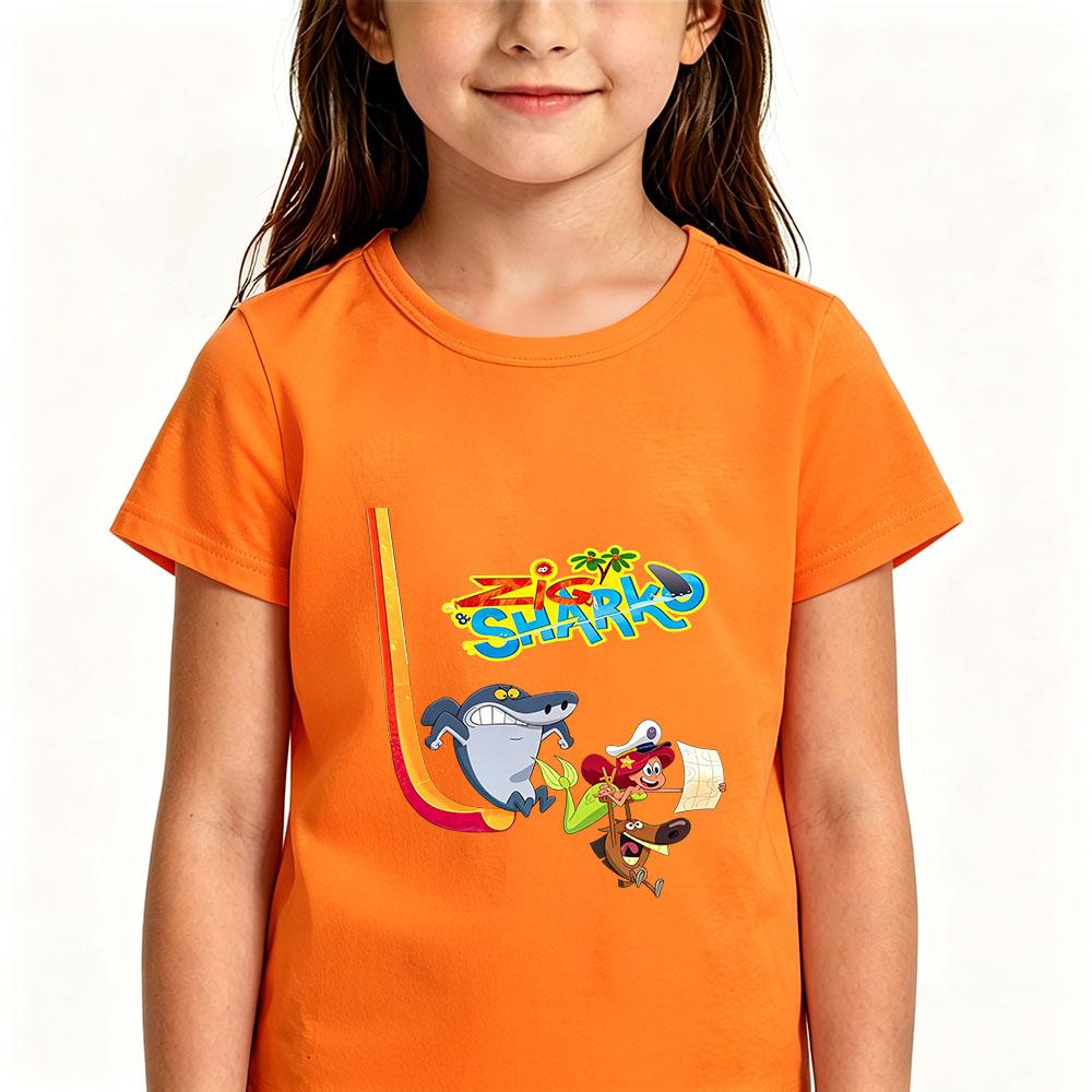 Zig and Sharko Children's 100%Cotton Cartoon Print T-shirt Cute Boys Girls Fashion Short Sleeve Casual Kids Tops Summer Toddler