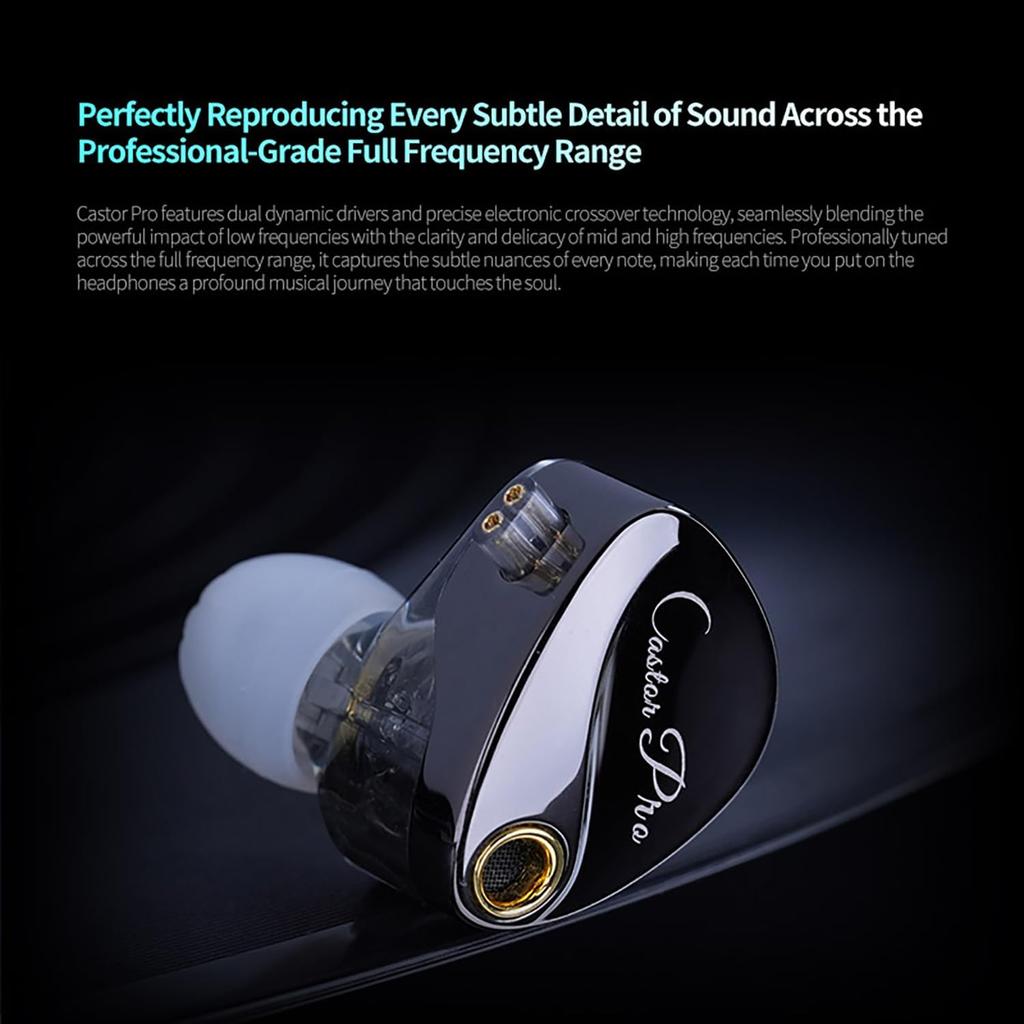 KZ Castor Pro Tunable In-Ear Monitors, HiFi Enhanced Bass In-Ear Headphones, Dual Dynamic Driver Gaming Earphones, IEM Earphones with 2PIN-C Detachabl