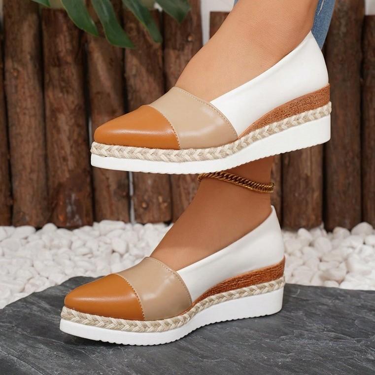 

Large size women s shoes, spring new pointed-toed heel hemp rope thick-soled multi-color fashion casual shoes 43 шоколадний