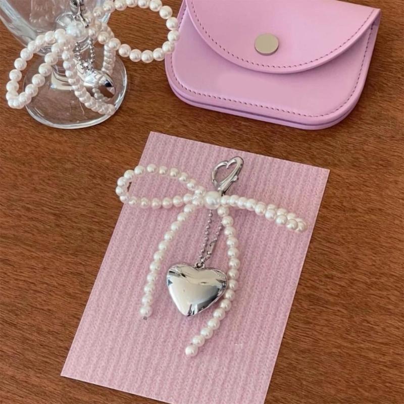 Bowknot Heart Phone Charm Detachable Pearls Bead Phone Lanyard Backpack Ornament