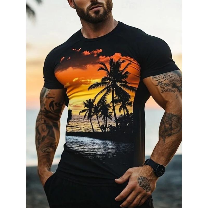 Sommer Täglich Lässig Herren Locker sitzendes Top 3D Wellenmuster Herren T-Shirt Outdoor Seaside Herren Modisches Kurzarmhemd