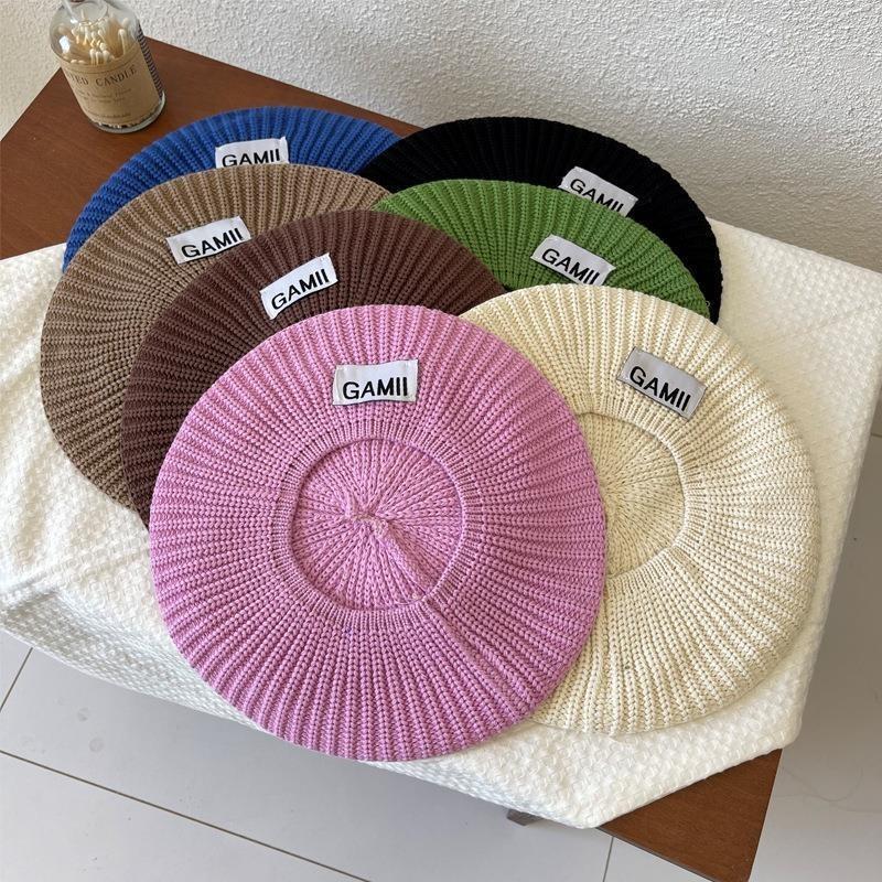 Zhao Lusi Same Style Korean Version Versatile Knit Beret For Women Winter Fashion Concave Shape Beret Peaked Cap Newsboy Hat Trendy