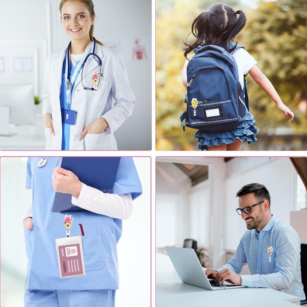 Fall-proof Daisies Pattern Badge Clip Stretchable Retractable Badge Reel  Name Tag