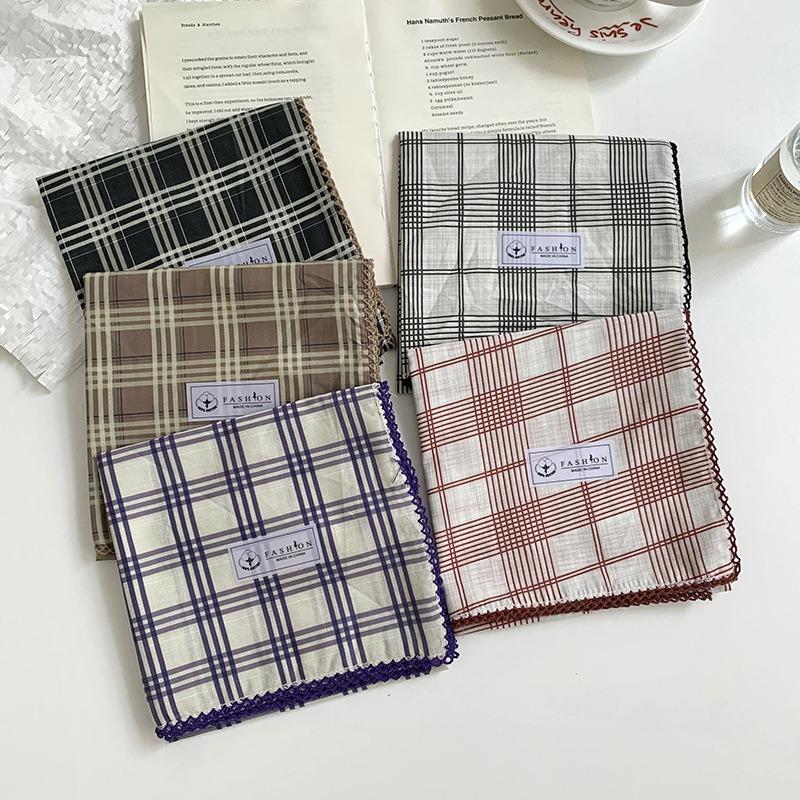 Silk scarf square scarf high-end decorative fashion scarf retro plaid headscarf summer women's pastoral silk scarf