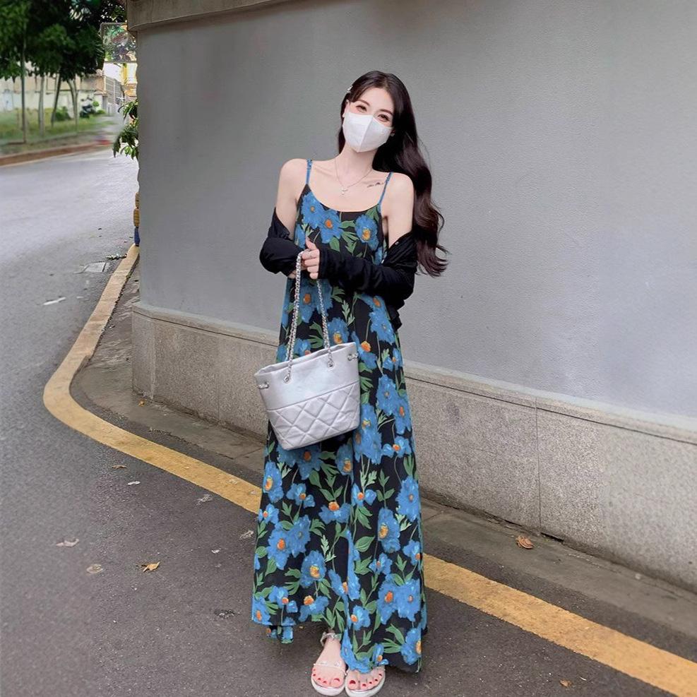 Grassland beach travel wear seaside vacation photo super fairy suspender dress woman