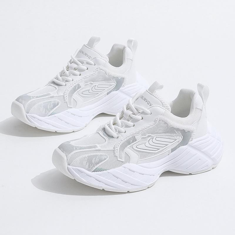 

Thick-soled heightening leather dad shoes women s summer thin mesh breathable small casual running shoes 35