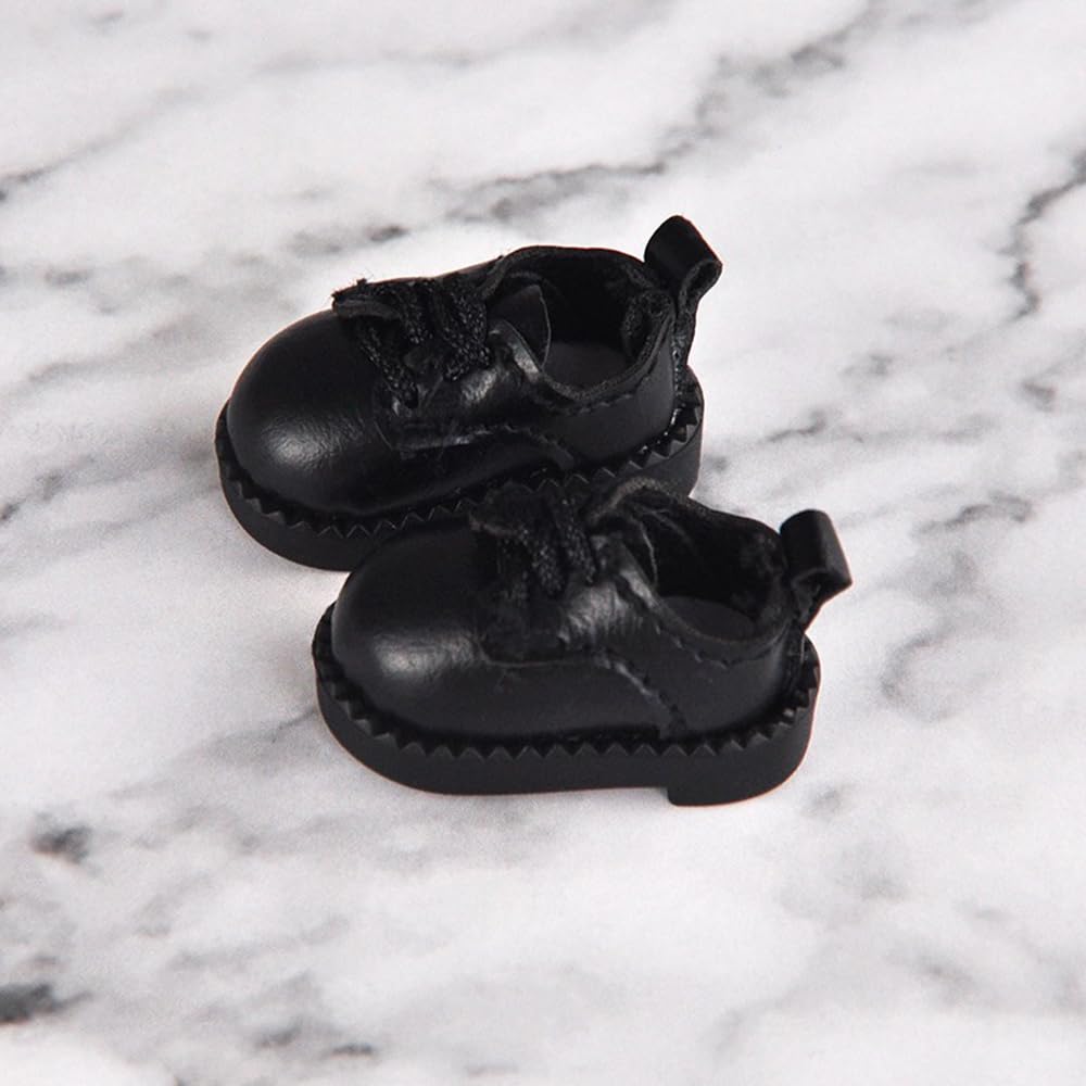 Obitsu 11 OB11 Size Obitsu Doll Shoes for 11cm Body, Lace-Up Leather Casual Shoes, Simple Style, 4 Colors (Black)
