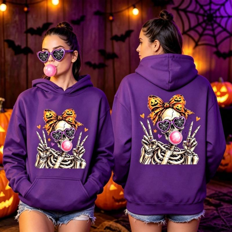 Skeleton Halloween Hoodie Men Women Vintage Horror Skull Graphic Pullover Sweatshirt Spooky Gothic Hoodies