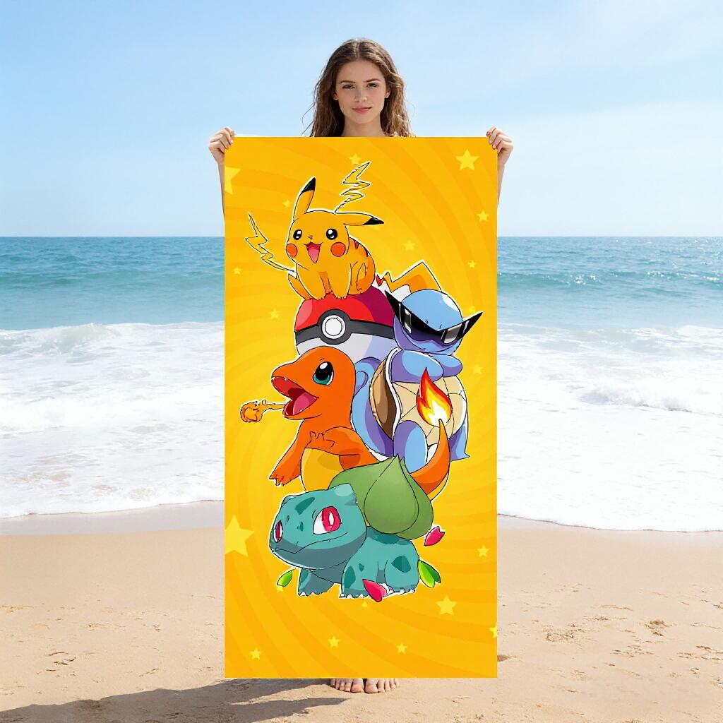

1pc Pokmon Starters Beach Towel, Pikachu Print, Quick-Dry Super Absorbent Microfiber Bath Towel, Ideal for Beach Pool Summer W30*H60(CM)