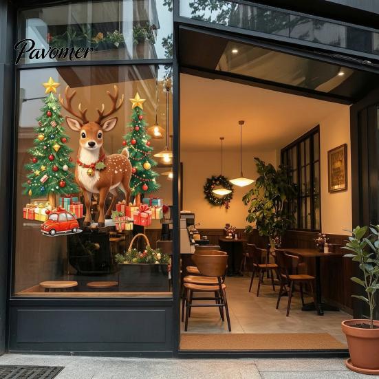 PVC Window Sticker 1/2 Sheets Christmas Reindeer Cling, Elk Tree Car Gift Box Glass Stickers Static Sticker, Waterproof Decal, Xmas Party Supplies