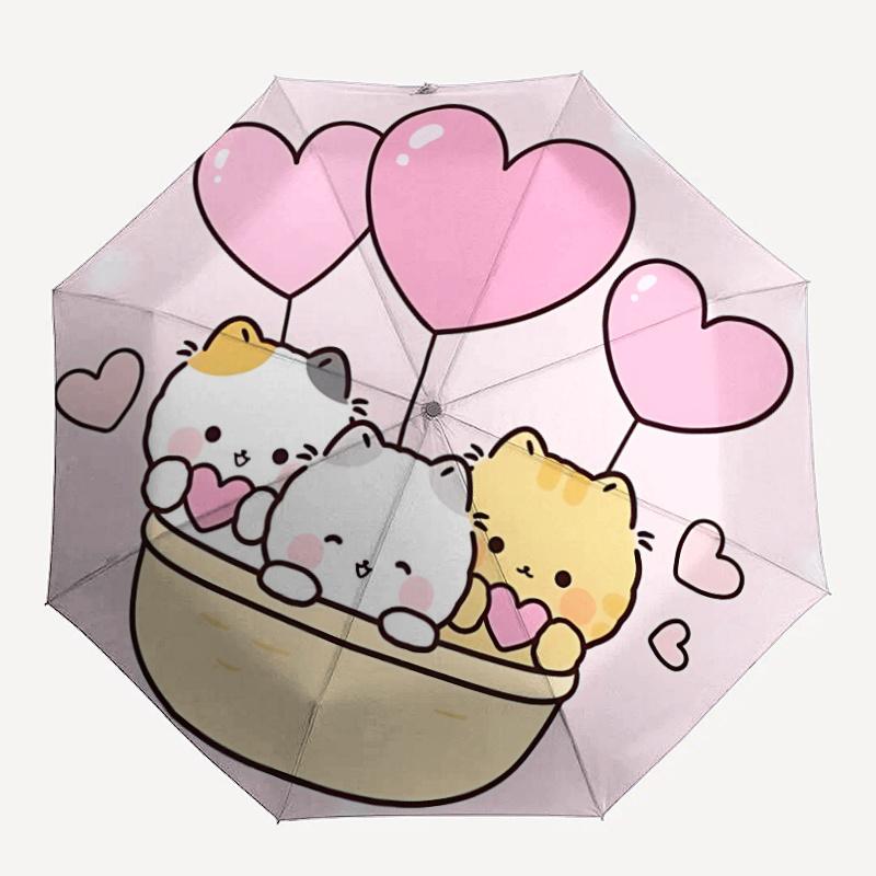 

1pc Cute Cats Heart Balloons Automatic Open/close Umbrella, 8-Rib sturdy structure, Auto Folding/Opening, Portable Travel Umbrella for Women, c34