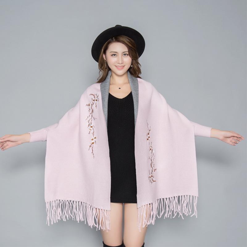 Autumn And Winter New Double-Sided Scarf Thick Warm Fashion Outdoor High Quality Comfortable Plum Embroidery Temperamental Shawl