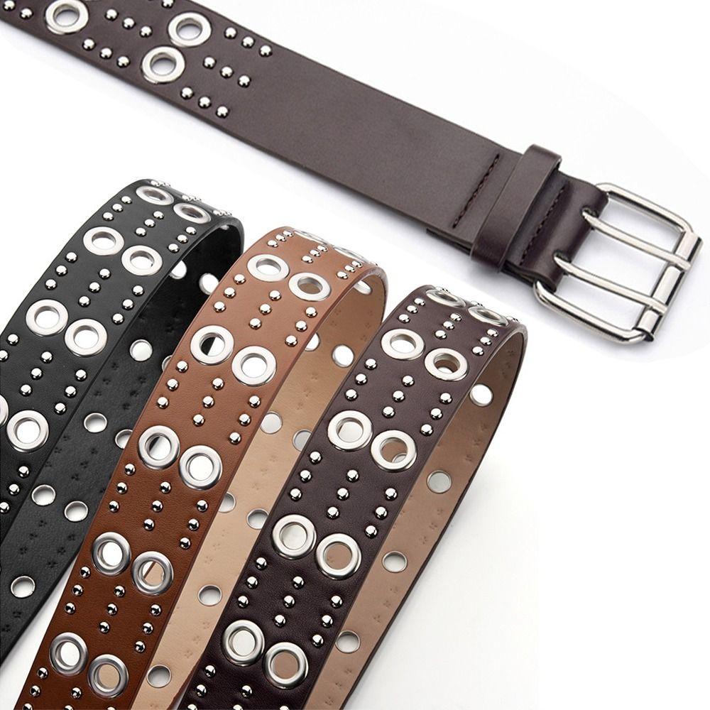 Dual Pin Buckle Rivet Belt Retro Punk Waistband Business Waist Belt  Paired with Skirts Jeans