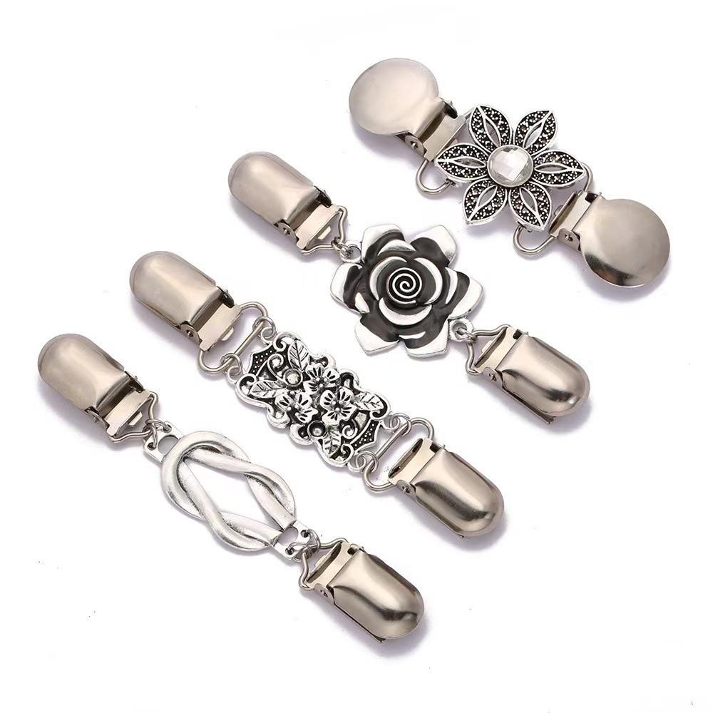 4 pcs Zinc Zinc Alloy Sweater Clips Flower Shawl Collar Clips Outfit Decoration Clothing Fastener Clips Shirt
