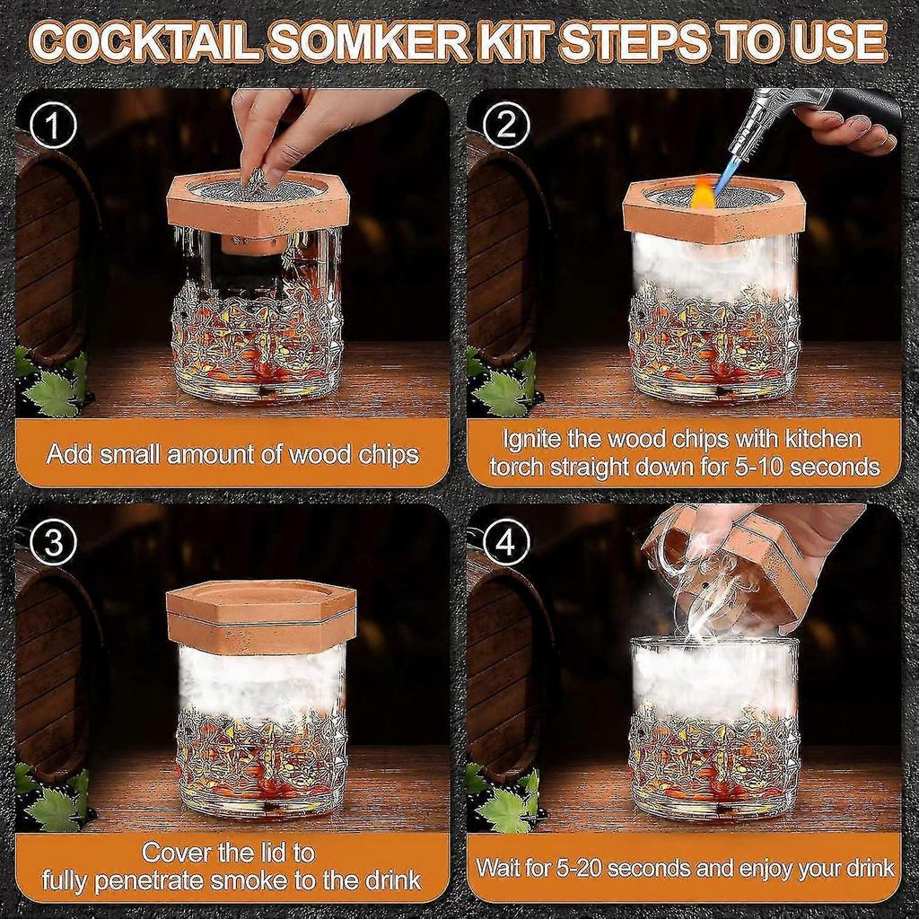 Kit Affumicatore per Cocktail con Cannuccia e 4 Tipi di Legno Aromatizzato per l'Invecchiamento di Whiskey e Bourbon