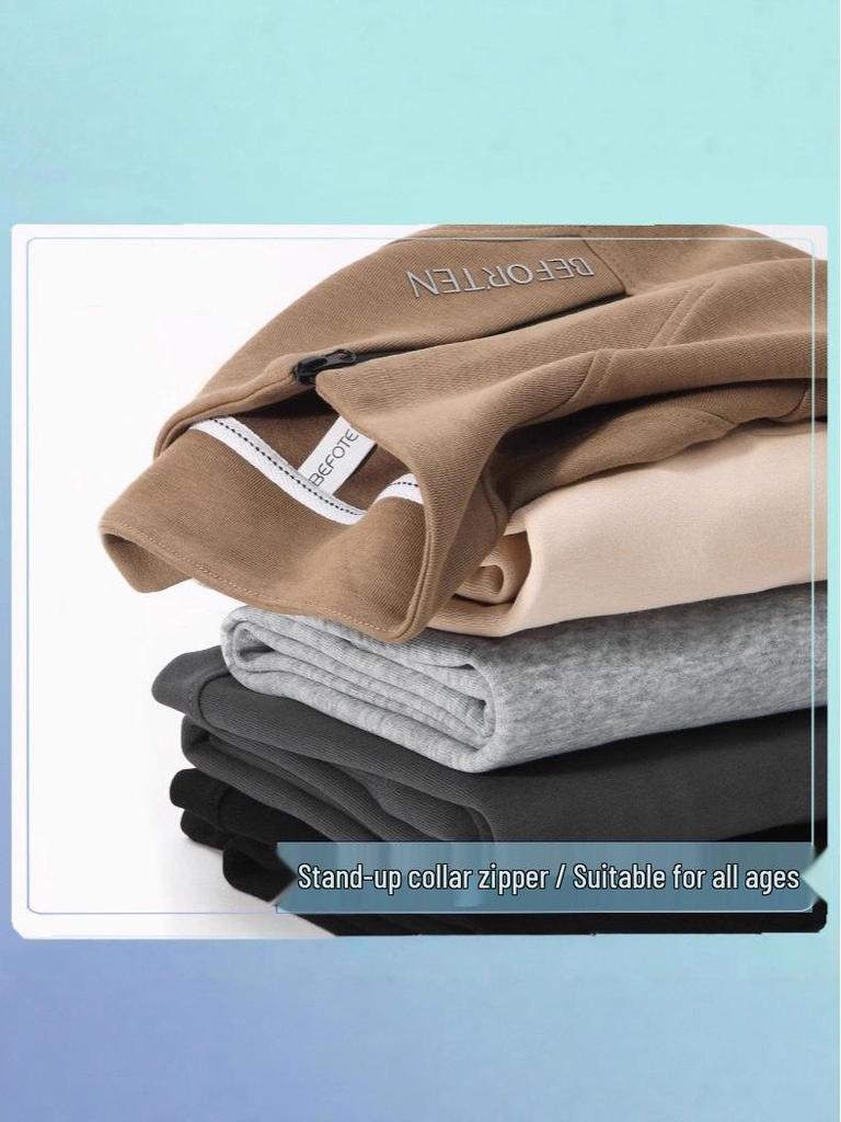 Men's Versatile Casual Half-Zip Long-Sleeve Stand Collar Hoodie Pullover for Autumn and Winter