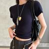 Women's Round Neck Short Sleeve Blouse Slim Fit Casual Style Ruched Cropped Cotton Tee