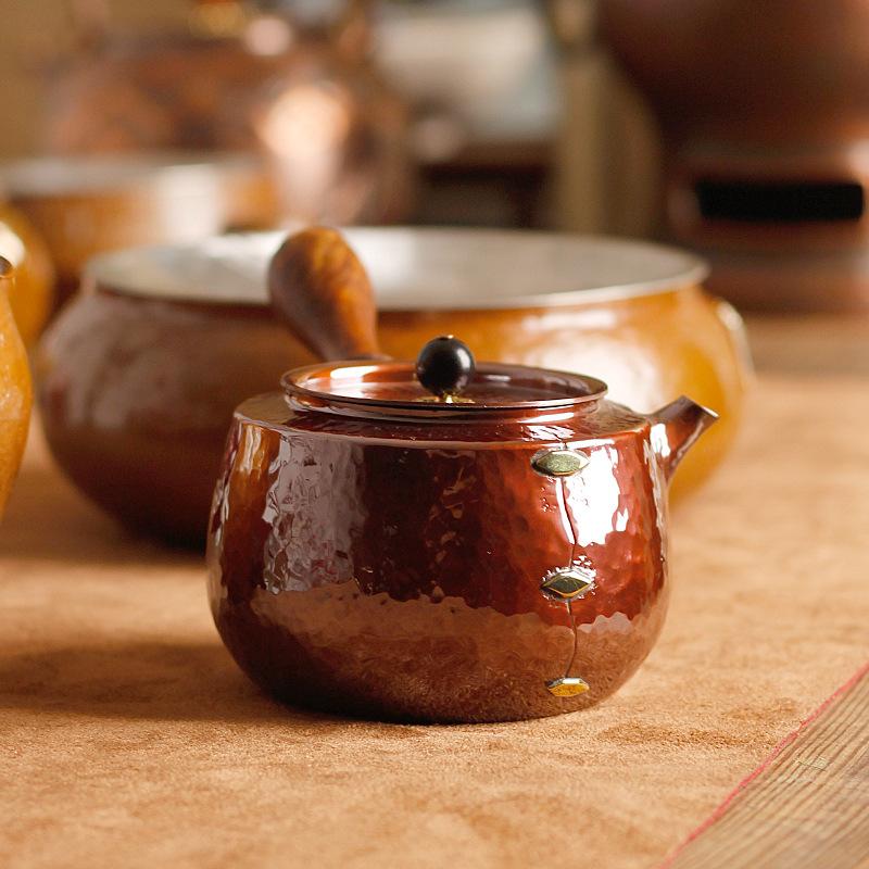 Handmade Purple Copper Side Handle Teapot Gongfu Tea Set Boiling Kettle Copper Teapot for Brewing Tea