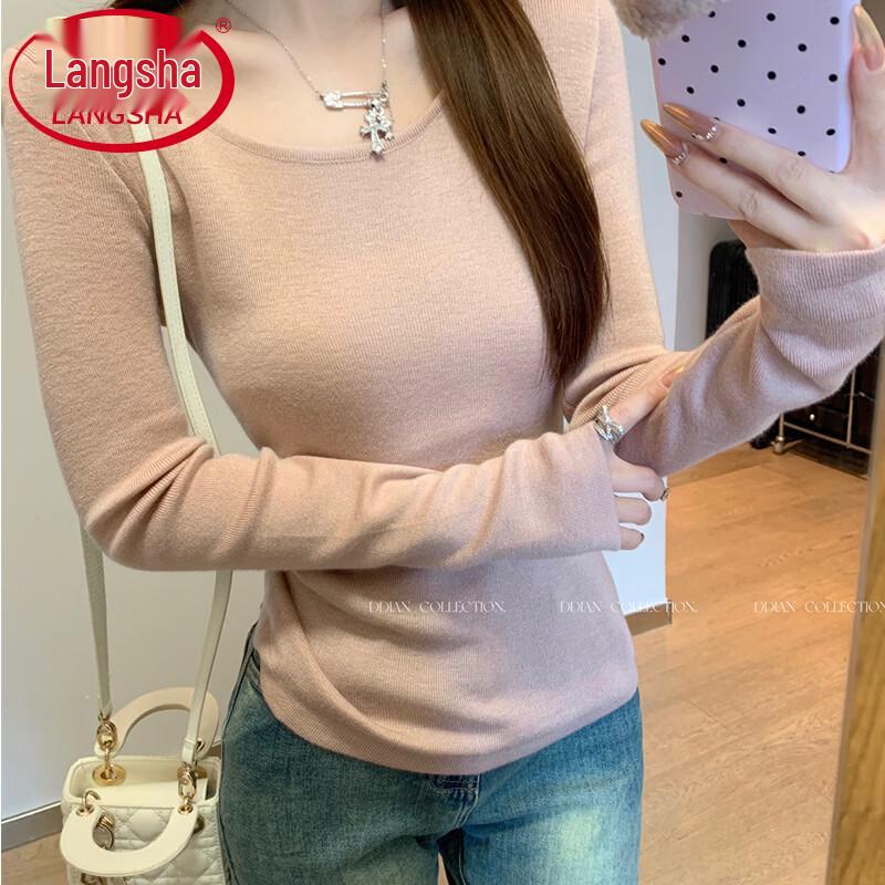 Langsha Women's Korean Style Crew Neck Knit Sweater