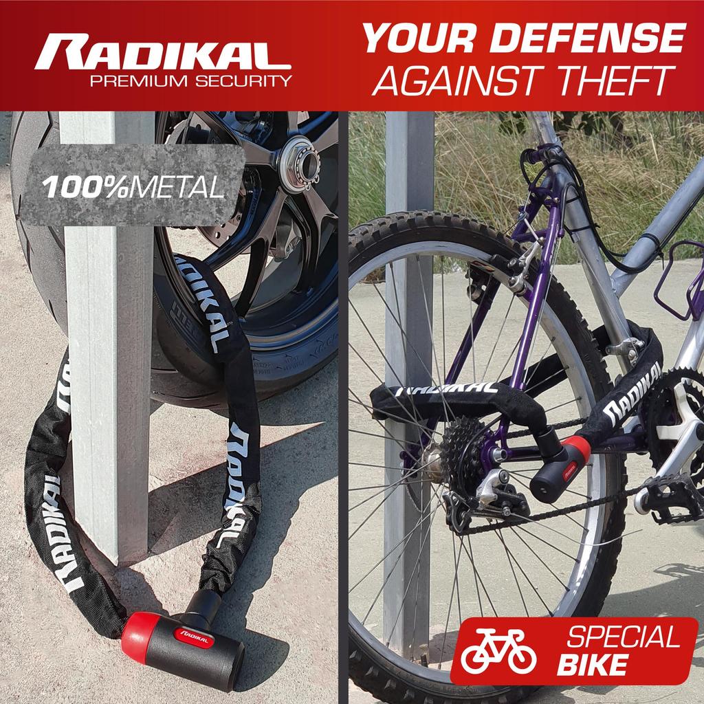 RADIKAL RKX170 Sikkerhetskjede for og 8mm Lang Flerbruks Garasjeanker Motorsykler, Scootere, Sykler, Stål, Lås, 120cm,