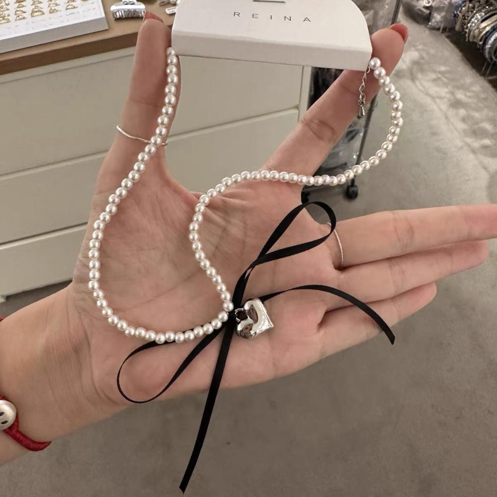 Heart Bow Choker Ribbon Jewelry Gift Trend Pendant Necklace  Women