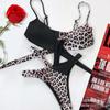 Women's Black White Color Block Tie Front Bikini Set Cut Out High Leg Swimsuit