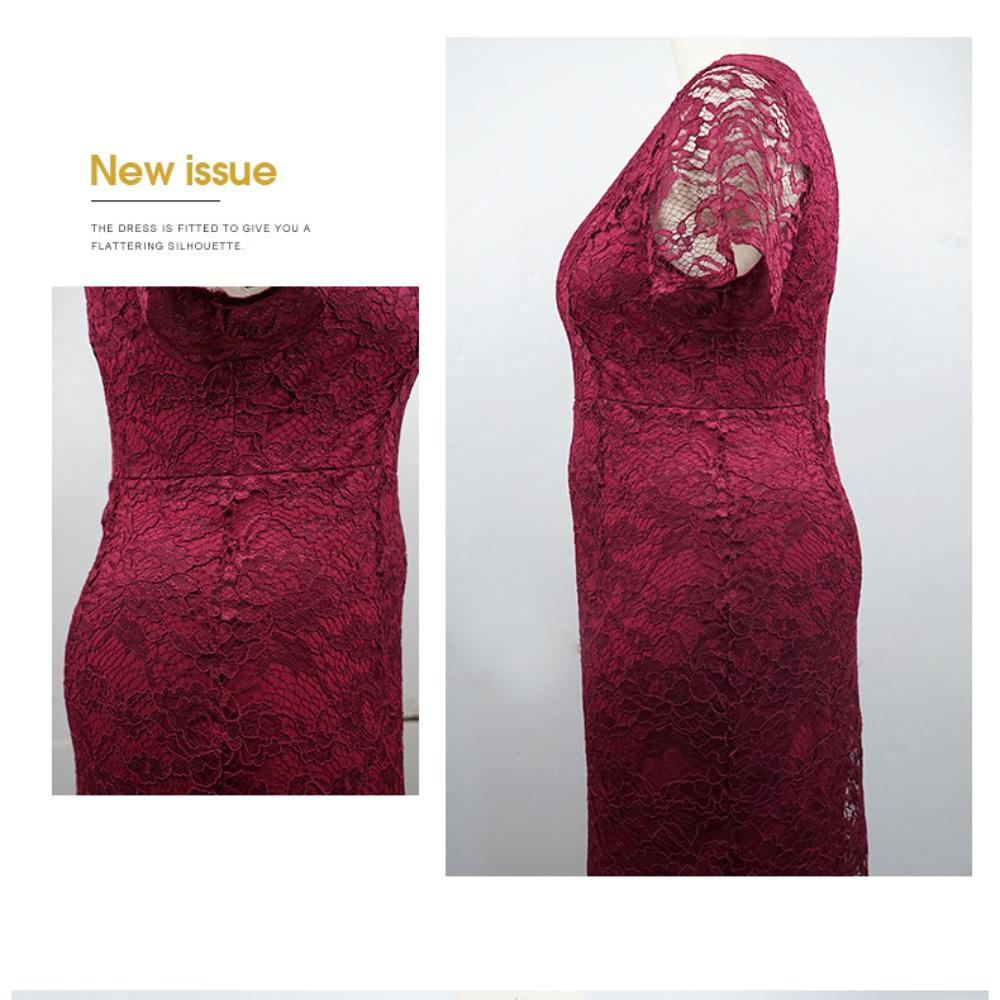 Jaro Léto Novinka Plus Size Slim Pevná Krajka Šaty se zavinovacím krkem Cizí ženy