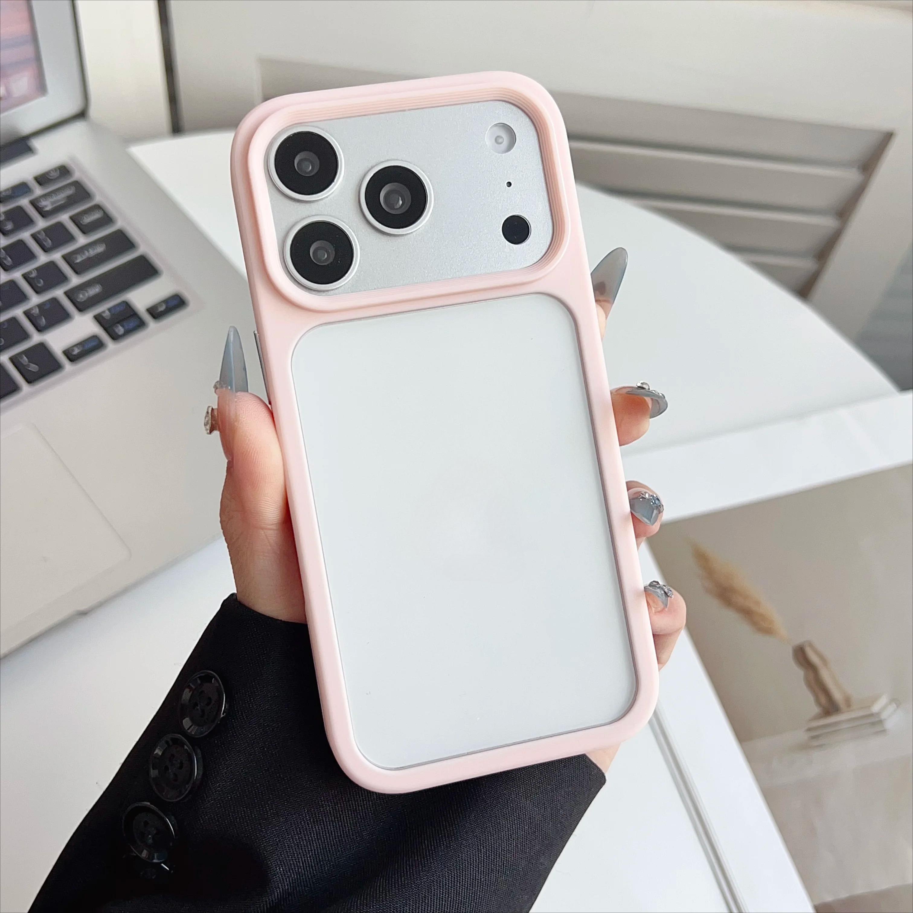 

Luxury Acrylic Transparent Backboard Phone Case For iPhone 17 16 15 14 13 12 11 Pro Max Clear PC TPU Hybird Shockproof Cover iPhone 12 розовый