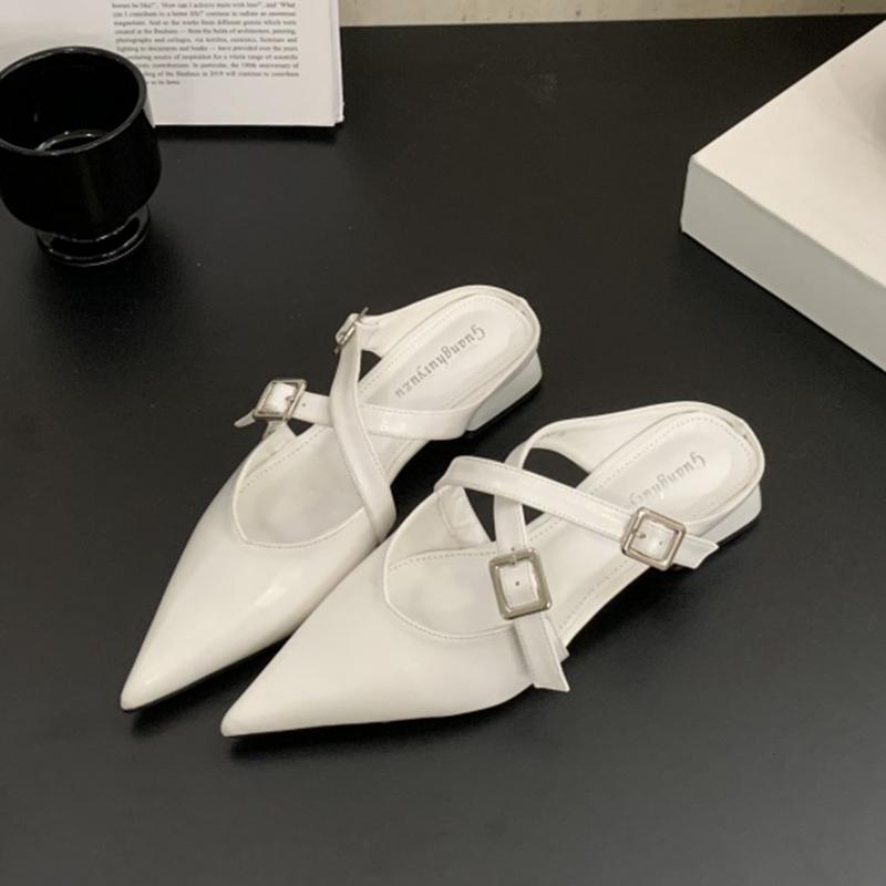 Fashion SUOJIALUN 2025 Autumn Women Flat Heel Slipper Fashion Pointed Toe Slip On Mules Shoes Soft Casual Outdoor Dress Sandal Slides Sh