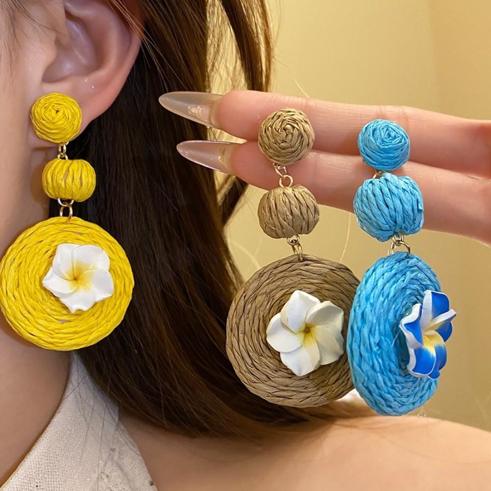 1 pair Ethnic Style Thai Seaside Eardrops Bohemian Style Raffia Grass Earrings  Girls