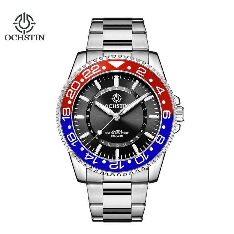 

Мужские роскошные модные кварцевые часы, водонепроницаемые, из нержавеющей стали, коммерческие наручные часы, праздничные подарки синий/красный