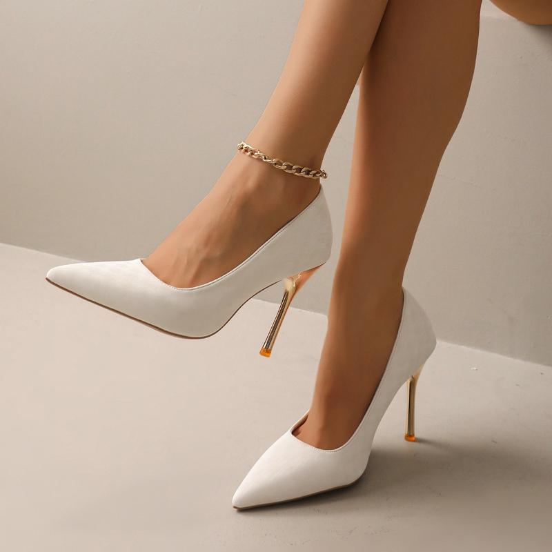 2026 New Women's Basic Pumps  Heel High  Dress Shoes  Flock Boat  Pointed Toe Slip