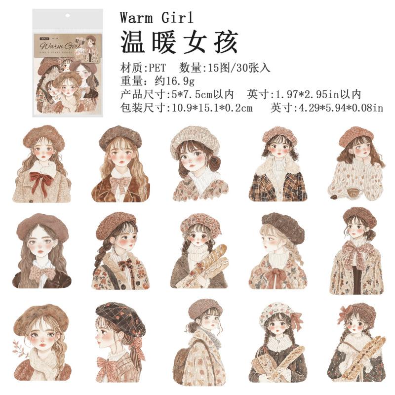 30Pcs Sweet Girl Theme Stickers PET Transparent Material Dreamy Colors Scrapbook Background Decor