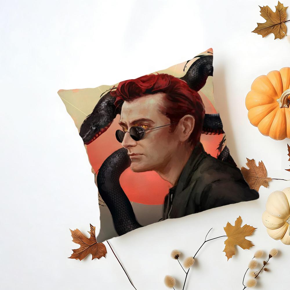 Tv GGood Omens Cushion Cover Iceland Washable Linen Soft for Daily Sofa Bed Home Room Decor