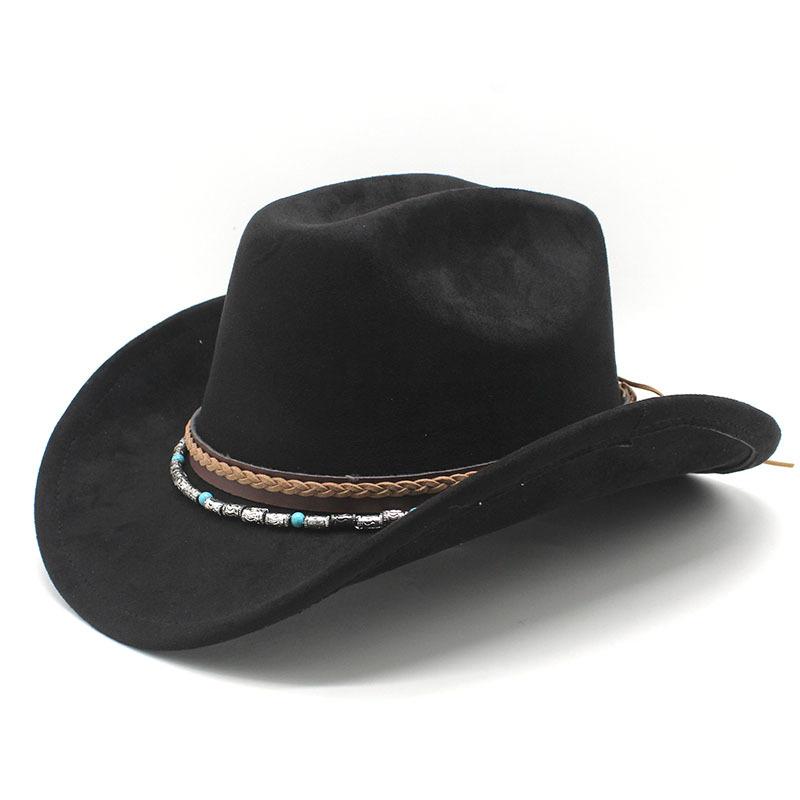 New ethnic style decorative suede jazz top hat with big brim suede one-word top men's and women's denim hat felt hat