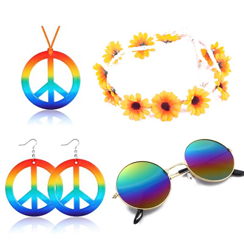 Halloween Cosplay Hippie Peace Symbol Jewelry Set: Colorful Earrings & Necklace
