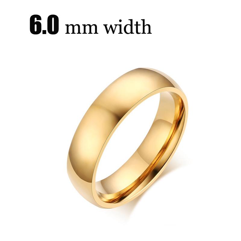 Classic Wedding Ring for Women Smooth Gold Color Stainless Steel Engagement Jewelry 2mm 4mm 6mm 8mm
