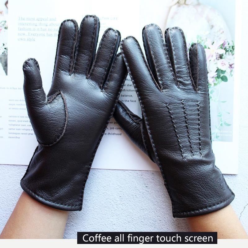 Touch Screen Genuine Leather Deer Skin Gloves For Women Retro Style Autumn and Winter Driving Warm Motorcycle Riding Gloves