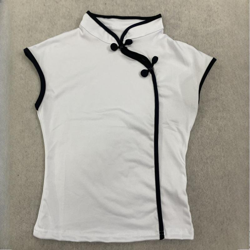 European and American Summer Retro Chinese Style Niche Buckle Women's Slim Fit Cheongsam Collar Top