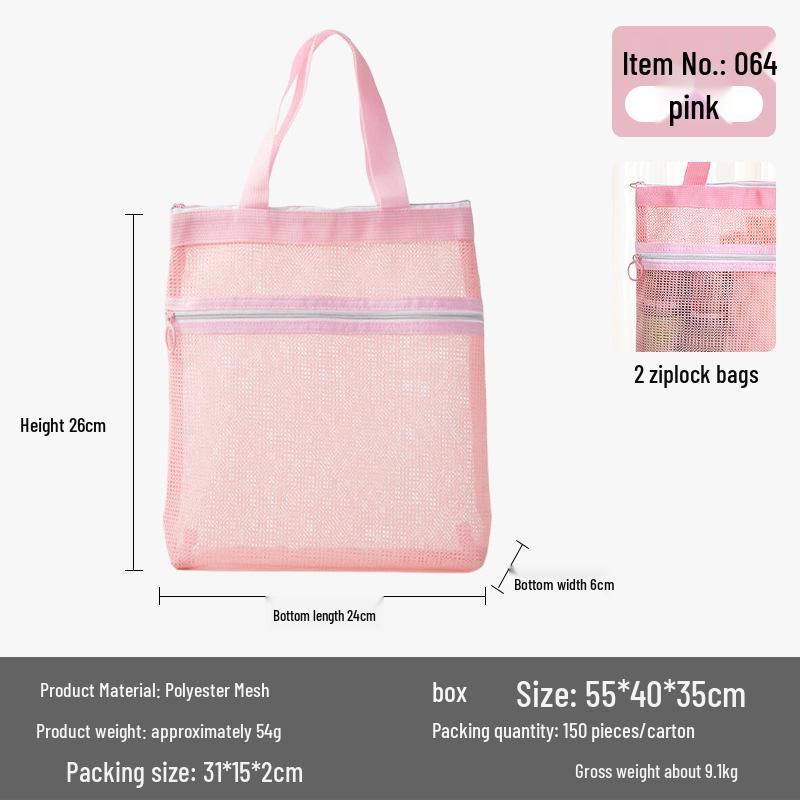 Geantă de înot portabilă din plasă cu buzunare multiple, poliester, de mână, organizator de plajă